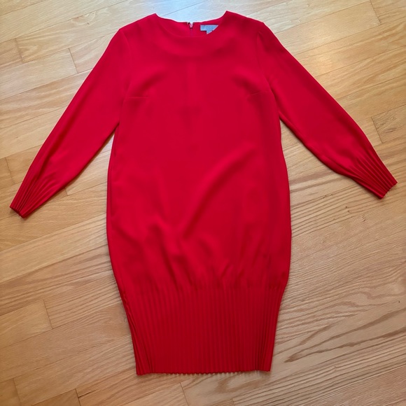 COS long sleeve red dress with pleated hem - Picture 3 of 9